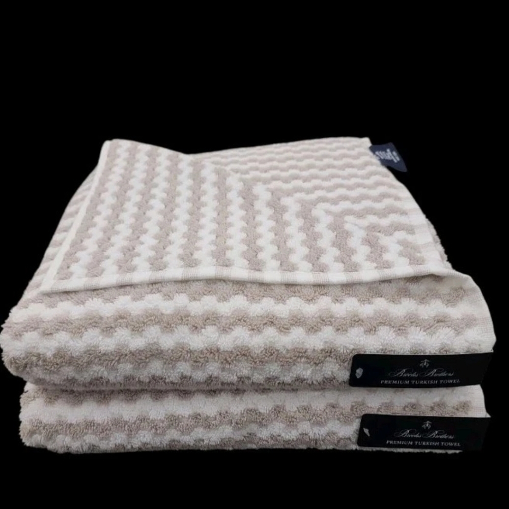 6pc BROOKS BROTHERS Tan White THICK PLUSH Bath Hand Tip TURKISH Towel Set New - Picture 4 of 8